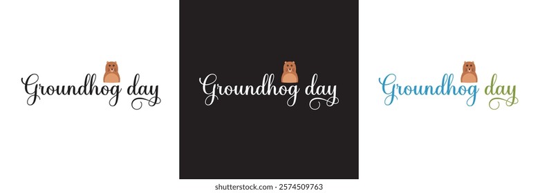 Happy Groundhog Day. Hand drawn lettering text .Spring holiday quote typography design. isolated on white and black background. vector illustration. EPS 10