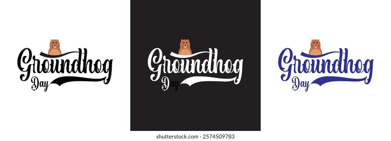 Happy Groundhog Day. Hand drawn lettering text .Spring holiday quote typography design. isolated on white and black background. vector illustration. EPS 10