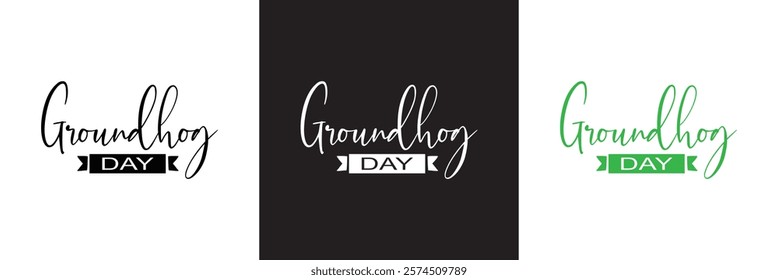 Happy Groundhog Day. Hand drawn lettering text .Spring holiday quote typography design. isolated on white and black background. vector illustration. EPS 10