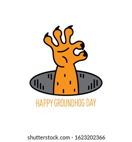 Happy groundhog day. Holiday image with animal's paw.