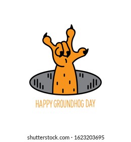 Happy groundhog day. Holiday image with animal's paw.