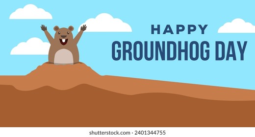 happy groundhog day horizontal banner illustration