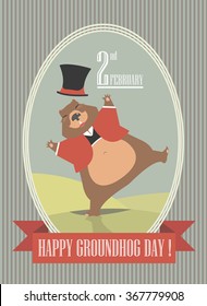 Happy Groundhog Day illustration with cute groundhog can be used for greeting card, cover and more designs.