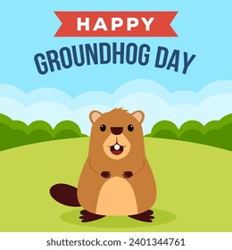 happy groundhog day illustration in flat design vector