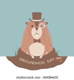 Happy groundhog day illustration.Vector marmot