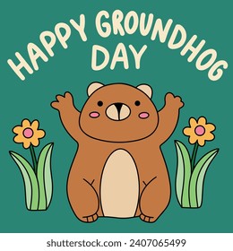 Happy Groundhog Day inscription. Handwriting text banner concept Happy Groundhog Day. Hand drawn vector art.