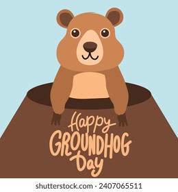 Happy Groundhog Day inscription. Handwriting text banner concept Happy Groundhog Day. Hand drawn vector art.