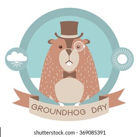 Happy groundhog day label illustration isolated on white