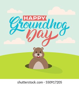 Happy Groundhog Day. Lettering greeting. Vector illustration.