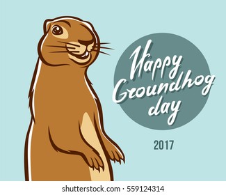 Happy Groundhog Day. Lettering text for greeting card. Vector cartoon illustration