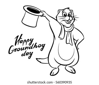 Happy Groundhog Day. Lettering text for greeting card. Vector cartoon illustration