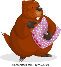 Happy Groundhog Day. Marmot casts shadow. Vector cartoon illustration - Vector 