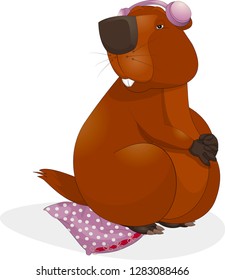 Happy Groundhog Day. Marmot casts shadow. Vector cartoon illustration - Vector 