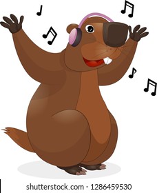 Happy Groundhog Day. Marmot casts shadow. Vector cartoon illustration 