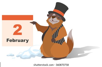 Happy Groundhog Day. Marmot holding February 2. Illustration