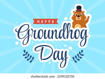 Happy Groundhog Day on February 2 with Cute Marmot Character and Garden Background Template Hand Drawn Cartoon Flat Illustration