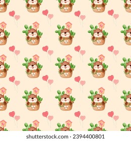 Happy Groundhog Day. Pattern of a groundhog background. Vector illustration.