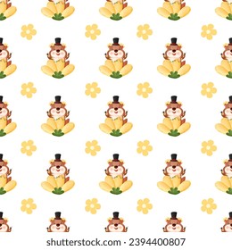 Happy Groundhog Day. Pattern of a groundhog background. Vector illustration.