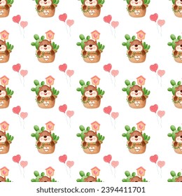 Happy Groundhog Day. Pattern of a groundhog In Love background. Vector illustration.