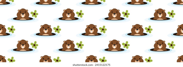 Happy groundhog day, seamless pattern. Wrapper or banner for the day of the holiday.