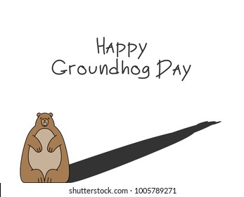 Happy Groundhog day with shadow vector greeting card illustration