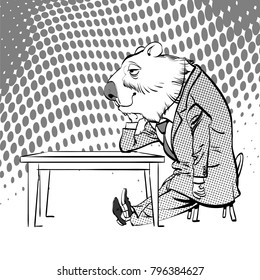 Happy Groundhog Day. Sitting Sad Groundhog