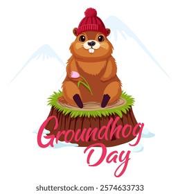 Happy Groundhog Day. Square poster, announcement, postcard. Vector graphics.