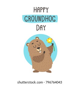 happy groundhog day. start of spring. cute groundhog. design with groundhog. card with groundhog.