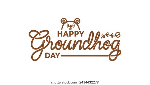 Happy Groundhog Day Text Handschrift Inschrift Kalligrafie Vektorgrafik mit dem süßen Erdhund. Feiert am 2. Februar. Kalligrafisches Design für Druckgrußkarten, Banner und Poster