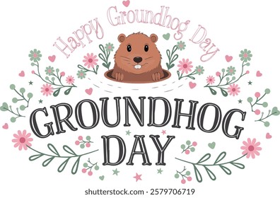 Happy Groundhog Day Text Vector Illustration Clean