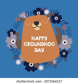 Happy Groundhog Day. Trendy Abstract Art Templates With Groundhog, Snow, Dots. Set Of Flat Backgrounds For Social Media, Stories, Banners, Invitation Cards, Poster, Greeting Card, Header For Website