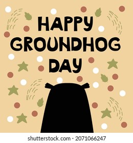 Happy Groundhog Day. Trendy abstract art templates with groundhog, snow, dots. Set of flat backgrounds for social media, stories, banners, invitation cards, poster, greeting card, header for website