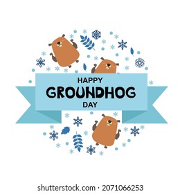 Happy Groundhog Day. Trendy abstract art templates with groundhog, snow, dots. Set of flat backgrounds for social media, stories, banners, invitation cards, poster, greeting card, header for website