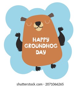 Happy Groundhog Day. Trendy abstract art templates with groundhog, snow, dots. Set of flat backgrounds for social media, stories, banners, invitation cards, poster, greeting card, header for website