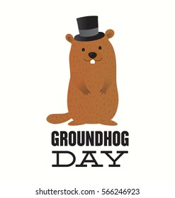 Happy Groundhog Day Typographic Vector Design with Cute Marmot Character - Advertising Poster or Flyer Template