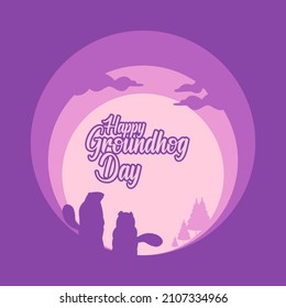 Happy Groundhog Day Vector Design with 2 guinea pigs Character Advertising Poster or Flyer