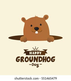 Happy Groundhog Day Vector Design with Cute Marmot Character - Advertising Poster or Flyer Template