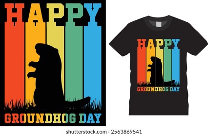 Happy Groundhog Day vector graphic t-shirt design. Funny Groundhogs lovers t Shirts, cute woodchucks animal gift tee shirts design, Groundhog Day unique and eye-catching best colorful t shirts design