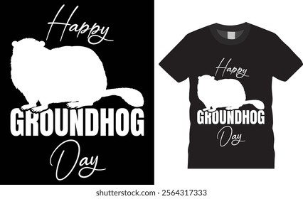 Happy Groundhog Day vector graphic t-shirt design. Funny Groundhogs lovers t Shirts, cute woodchucks animal gift tee shirts design, Groundhog Day unique and eye-catching best colorful t shirts design