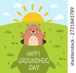 Happy Groundhog Day vector illustration. For greeting card, banner, flyer, postcard