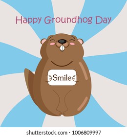 Happy Groundhog Day Vector Illustration  Design with Cute Marmot Character Blue and Grey Background