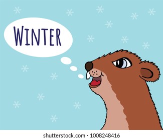 Happy Groundhog day vector illustration. The Groundhog announces winter. Head marmot closeup