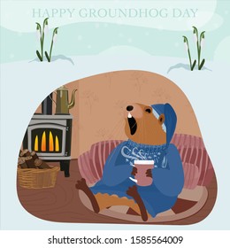 Happy Groundhog Day. Vector illustration.