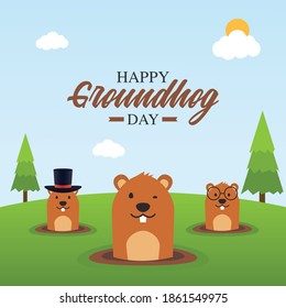 Happy Groundhog Day Vector Illustration. Suitable for greeting card poster and banner	