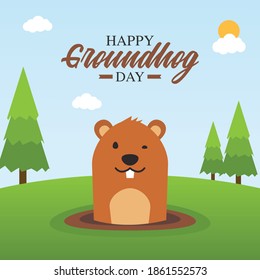 Happy Groundhog Day Vector Illustration. Suitable for greeting card poster and banner	