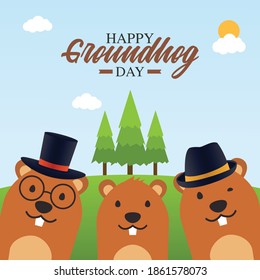 Happy Groundhog Day Vector Illustration. Suitable for greeting card poster and banner	