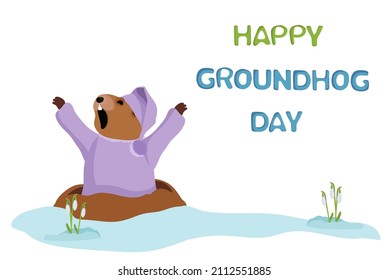 Happy Groundhog Day. Vector illustration.