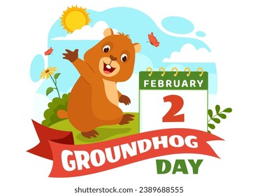 Happy Groundhog Day Vector Illustration on February 2 with a Groundhog Animal Emerged from the Hole Land and Garden in Background Cartoon Design