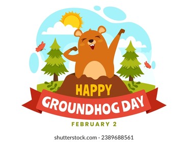 Happy Groundhog Day Vector Illustration on February 2 with a Groundhog Animal Emerged from the Hole Land and Garden in Background Cartoon Design