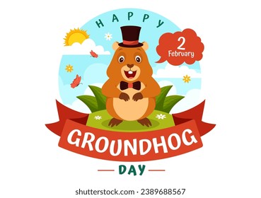 Happy Groundhog Day Vector Illustration on February 2 with a Groundhog Animal Emerged from the Hole Land and Garden in Background Cartoon Design